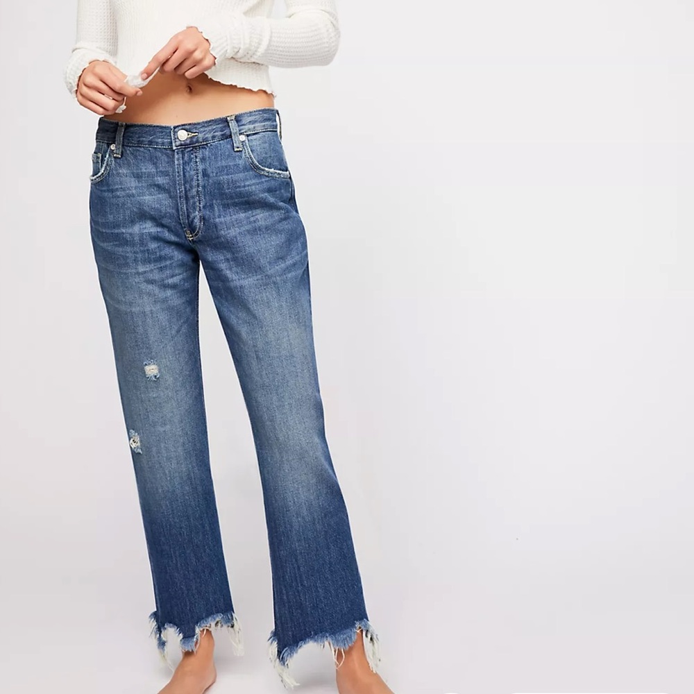 Free People We the Free Maggie Mid-Rise Straight-Leg Jeans Sequoia Blue Size 28